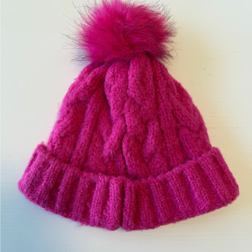 Vibrant Fuchsia Knit Hat with Pom-Pom for Kids
